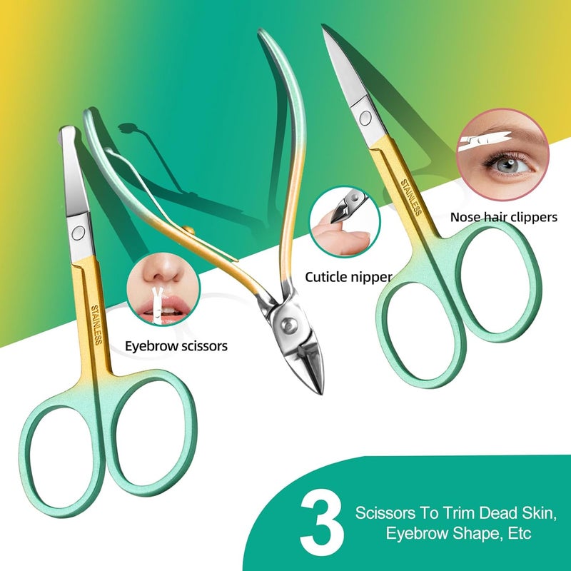 Red Flow Manicure Set 30 in 1 Nail Clippers Set,Nail Manicure Kit for Women, Toenail Clippers,Pedicure Kit,Pedicure Tools,Suitable for Travel Manicure Tools,Toe Nail Kit,Nail Care Kit(Yellow Green) - Image 4